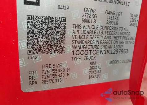 2019 Chevrolet Colorado Lt z USA, uszkodzony, nr VIN 1GCGTCEN3K1297953